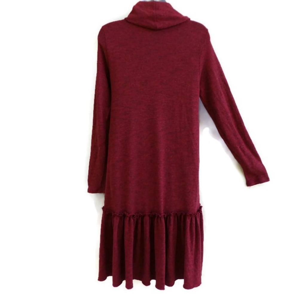 Sunday in Brooklyn Anthro Cozy Dress Soft Knit Cowl Neck Ruffle Hem Burgundy S - Picture 2 of 8